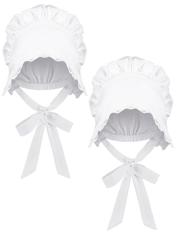 JenPen White Bonnet Women Colonial Hat Mob Bonnets Straw Handmaids Cosplay Halloween Costume Lace with Adjustable Straps(Large)