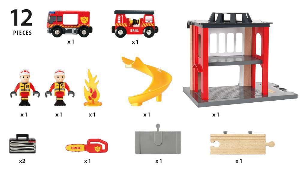 BRIO 33833 World Central Fire Station - Interactive Toy Set with Fire Truck and Accessories | Light and Sound Features | Compati