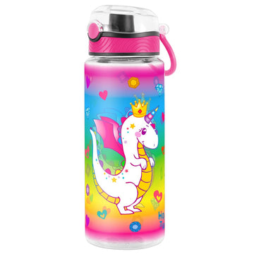 Homtune Cute Water Bottle For School Kids Girls, Bpa Free Tritan & Leak Proof & Easy Clean & Carry Handle, 23Oz/ 680Ml (Dragon)