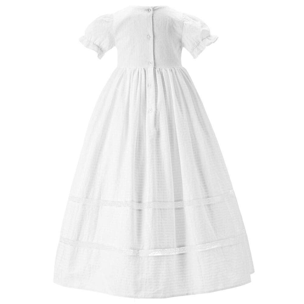 Niubao Baby Girls Baptism Delicate Cotton Dress Gown With Bonnet For 0-15 Months (6-9M, White)
