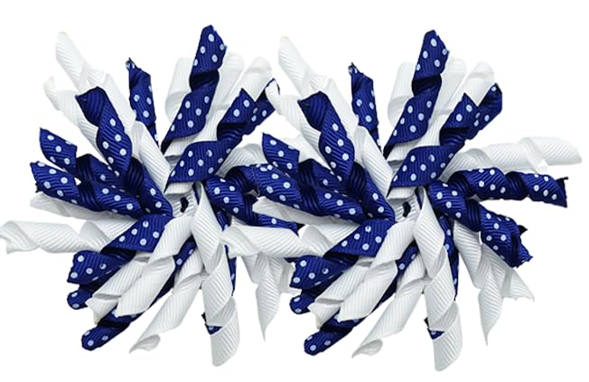 Yxiang 2Pcs Indigo Korker Bows For Girls 3'' Curly Bow Hair Clip Ribbon Ponytail Bows Alligator Clip Hair Barrette For Girls Tod