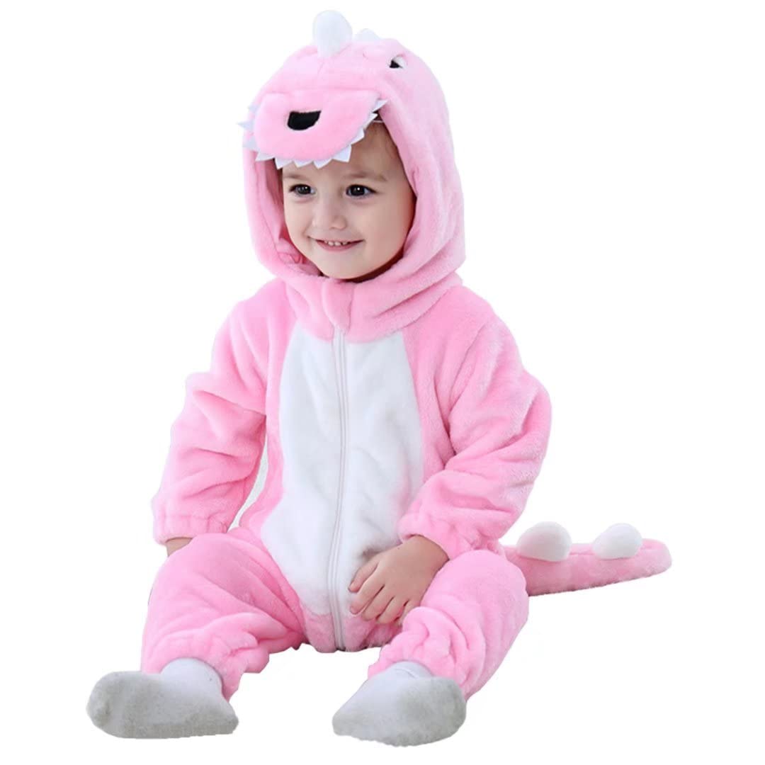 Qiaoniuniu Halloween Baby Pink Dinosaur Costumes Toddler Outfit Infants Cosplay Romper 3-4 Years