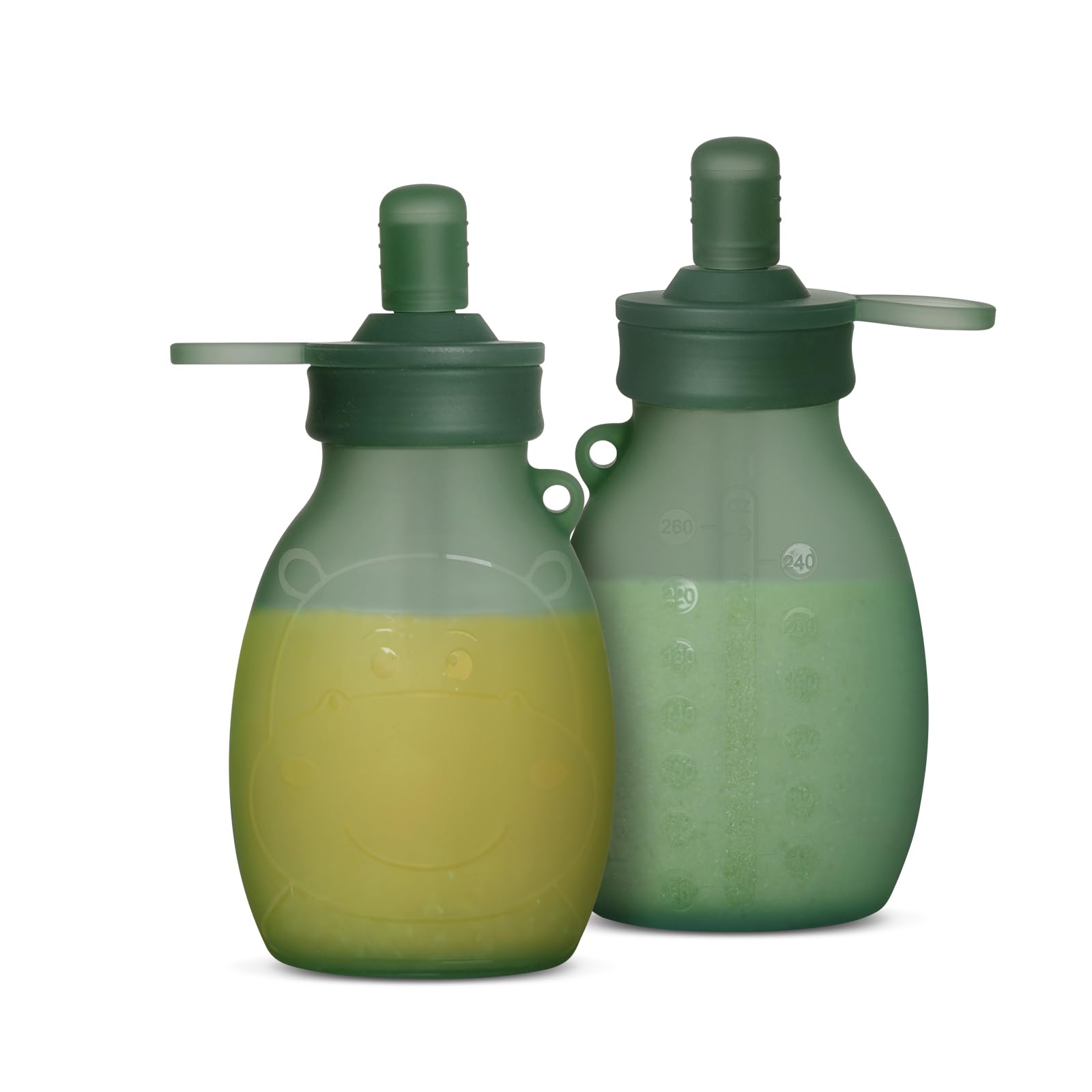 haakaa Hippo Wide Opening Silicone Goody Pouch - 9oz/260ml Reusable Pouches for Toddlers, Baby Food Pouches with Wide Opening fo