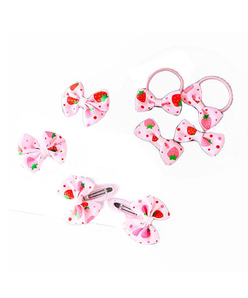 Strawberry Snap Clips Baby Girls Fruit Hair Bow Clips Strawberry Hair Ring Tie BBW24 (Set-A)
