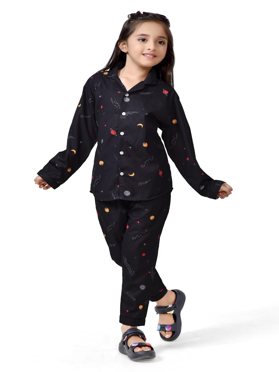 CLUB96 Black Printed Cotton Night Suit for Girls (G401_89Y)