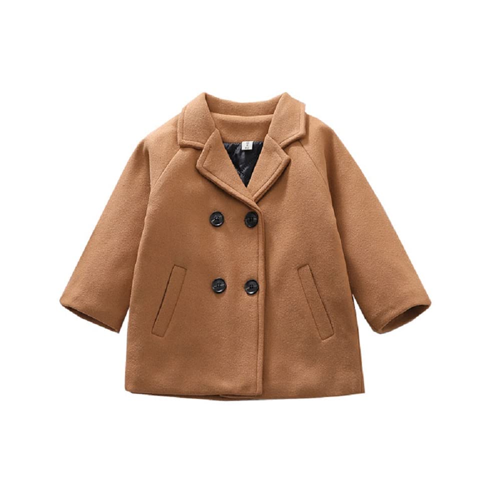 Mozikqin Toddler Baby Boys Girls Wool Coat Winter Warm Double Breasted Trench Coat Kids Jacket Outwear Clothes (Khaki,4-5T)