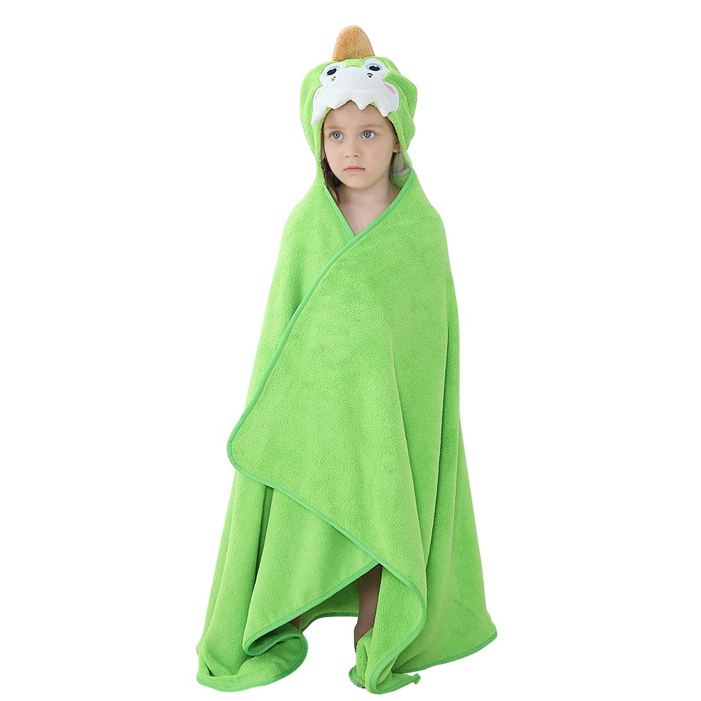Michley Cartoon Hooded Baby Towel Unisex, Premium Soft Swimming Bathrobe Large Washcloths 31.5 ' X 53 ' For 0-9T (Green Dinosa