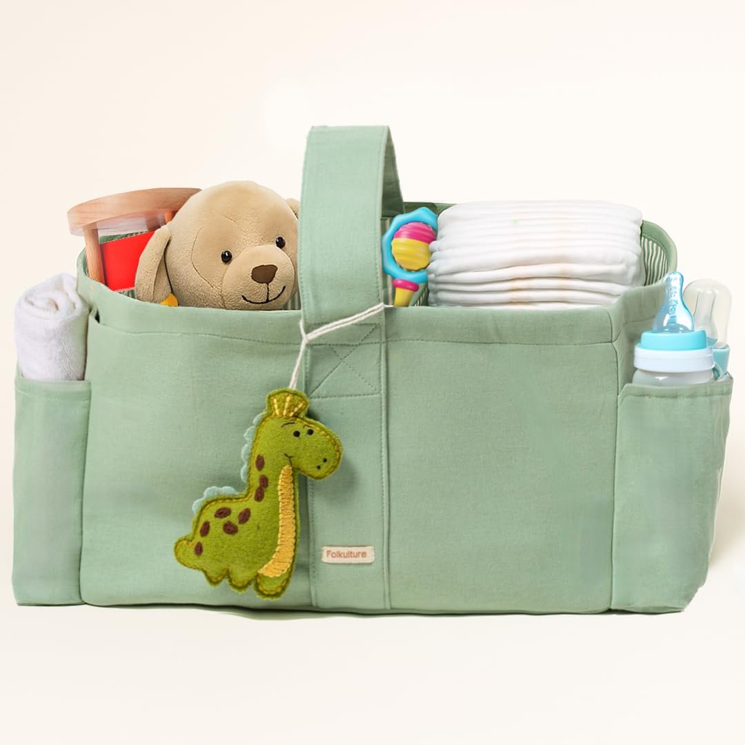 Folkulture Baby Diaper Caddy | Cotton Diaper Bag For Kids - Stylish Comfort Spacious Travel Essential Cart | Nursery Storage Bin
