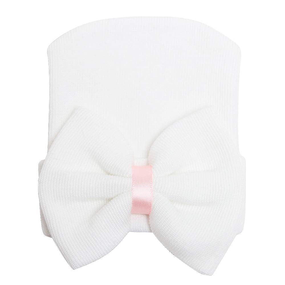 Zando Newborn Hospital Hat Toddler Beanie Baby Boy Girl Knot Headbands With Big Bows Infant Baby Nursery Caps White & Blue & Pin