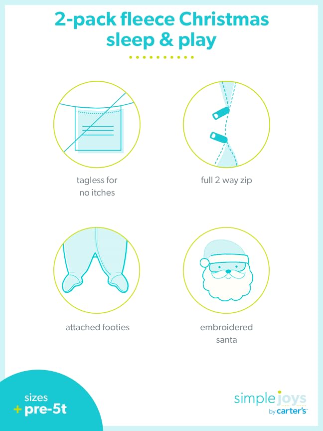 Simple Joys By Carter'S Baby Holiday Fleece Footed Sleep And Play, Pack Of 2, Grey Santa/Christmas Print, 3-6 Months