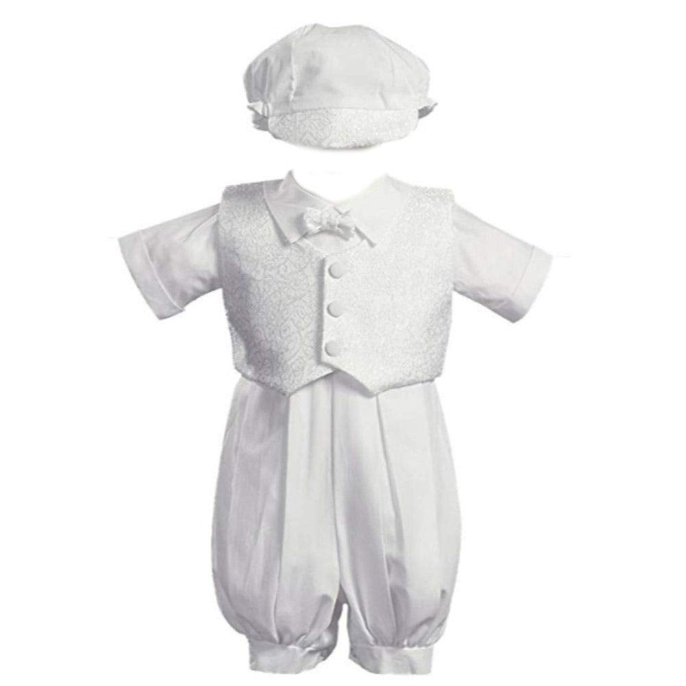 White Poly Cotton Christening Baptism Romper Set With Vest And Hat - Size Xs (0-3 Month)