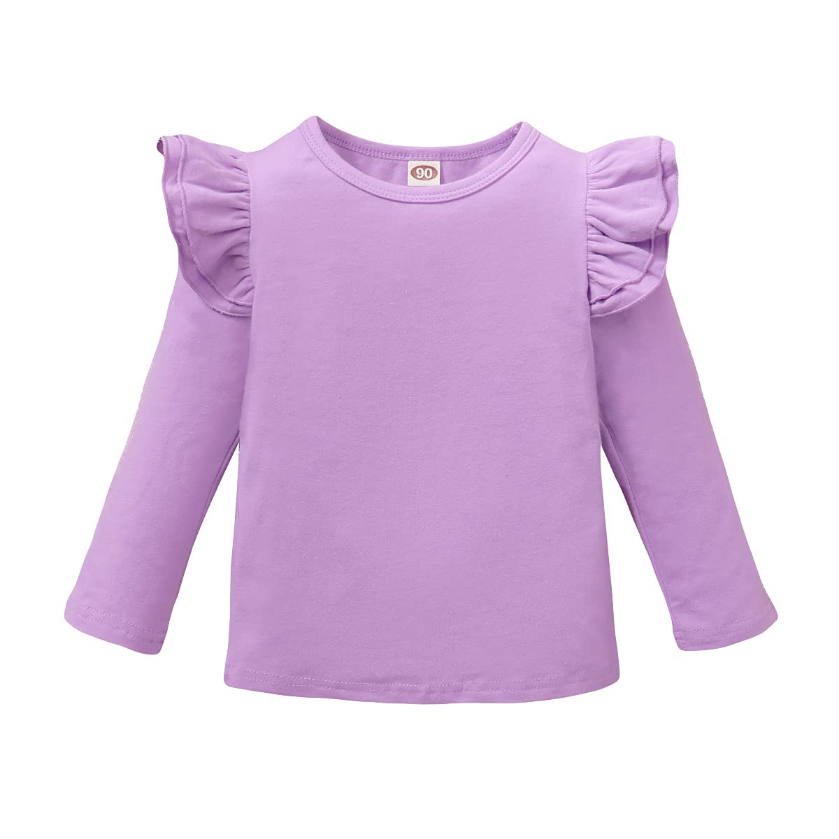 Toddler Baby Girls Long Sleeve Ruffle T Shirt Kids Casual Plain Solid Top Blouse T-Shirt Undershirt(Purple,5-6 Years)