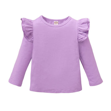 Toddler Baby Girls Long Sleeve Ruffle T Shirt Kids Casual Plain Solid Top Blouse T-Shirt Undershirt(Purple,5-6 Years)