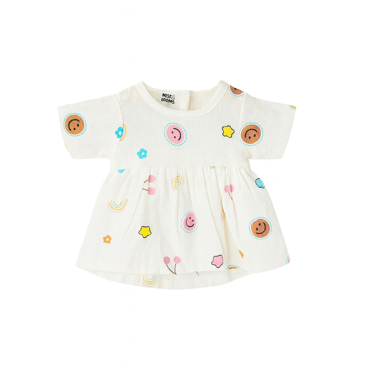 Nestlooms 100% Muslin Cotton Frock for Infant Baby Girl with Back Button Closure, Skin Friendly, KneeLength Kids Frock Baby Gir