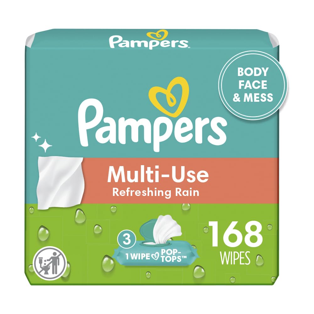 Pampers Multi Use Baby Wipes, Refreshing Rain, Body, Face & Mess Wipes, 3 Flip-T WBCBBB082QC9FY3