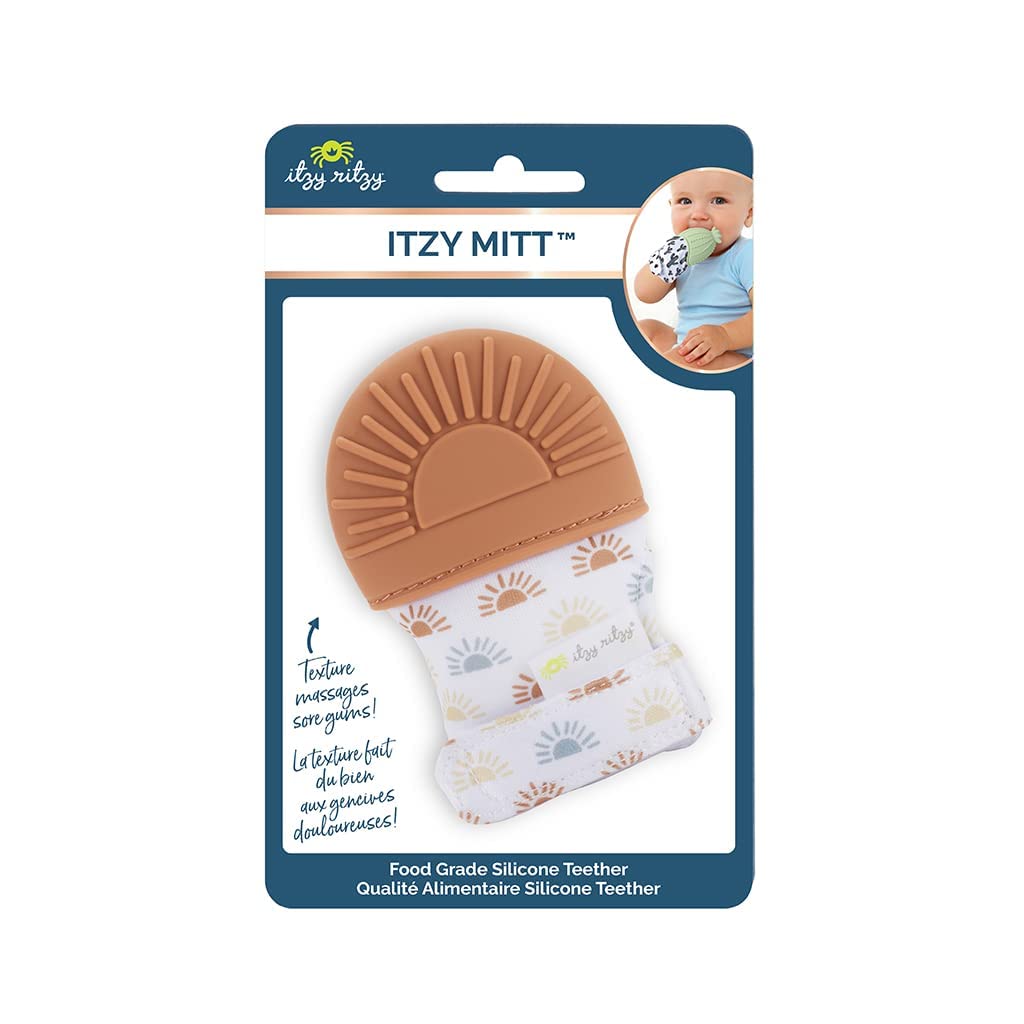 Itzy Ritzy Silicone Teething Mitt - Soothing Infant Teething Mitten with Adjustable Strap, Crinkle Sound and Textured Silicone t