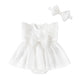 oweve Baby Girl Summer Clothes Infant Tulle Romper Skirt Sleeveless Bodysuit One Piece Romper + Headband 2pcs set 0-12M