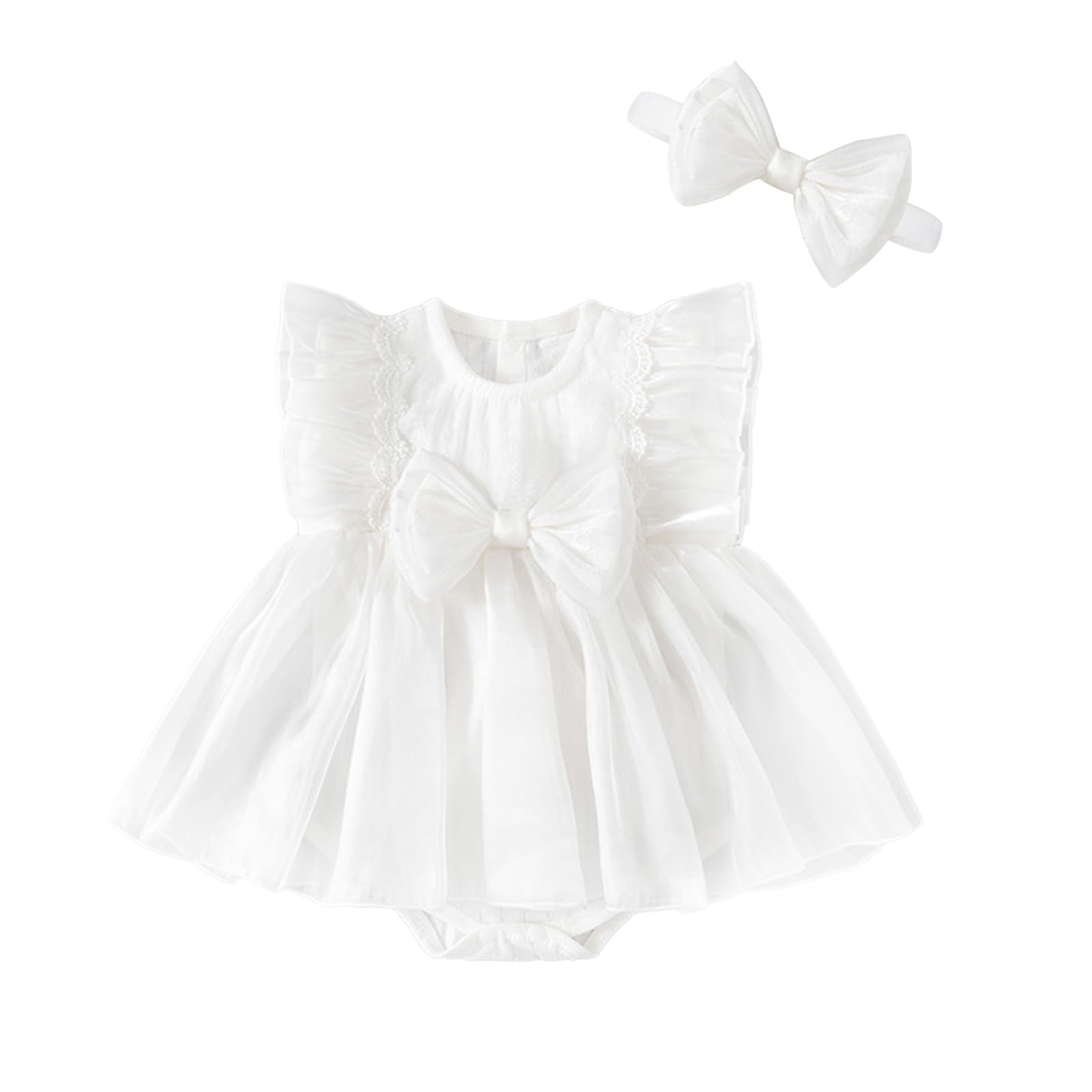 oweve Baby Girl Summer Clothes Infant Tulle Romper Skirt Sleeveless Bodysuit One Piece Romper + Headband 2pcs set 0-12M