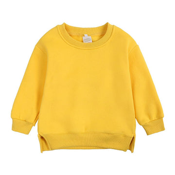Rukosu Toddler Baby Boy Girl Fleece Pullover Sweatshirt Solid Color Crewneck Blouse Shirt Tops Warm Fall Winter Clothes Yellow 9