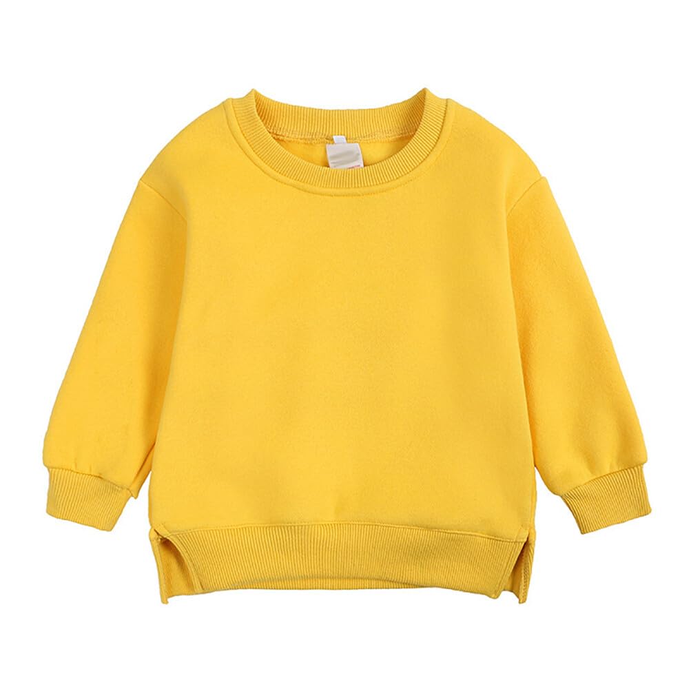 Rukosu Toddler Baby Boy Girl Fleece Pullover Sweatshirt Solid Color Crewneck Blouse Shirt Tops Warm Fall Winter Clothes Yellow 1