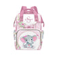 YallLocoMo Personalized Diaper Bag Backpack Gift Pink floral Baby Bow Elephant Ultimate Nappy Bag: Spacious, Waterproof & Perfec