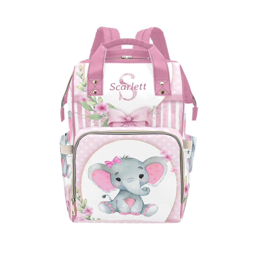 YallLocoMo Personalized Diaper Bag Backpack Gift Pink floral Baby Bow Elephant Ultimate Nappy Bag: Spacious, Waterproof & Perfec