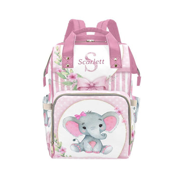 YallLocoMo Personalized Diaper Bag Backpack Gift Pink floral Baby Bow Elephant Ultimate Nappy Bag: Spacious, Waterproof & Perfec