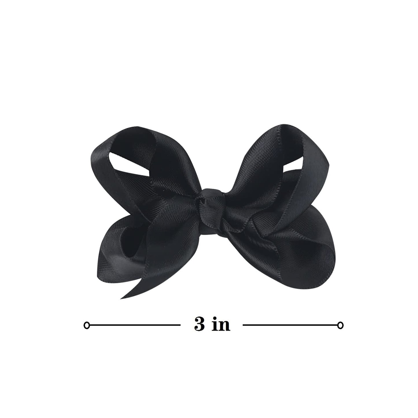 3 Inch Satin Bow For Little Girls - 2 Pcs (Black)