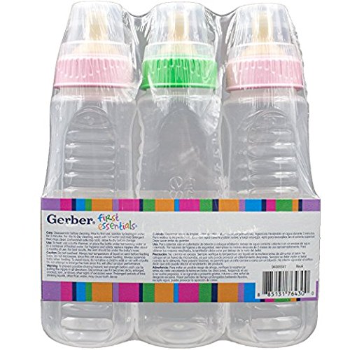 Gerber First Essential Clear View Plastic Nurser With Latex Nipple, Bpa Free, Colors May Vary, 3 Pack