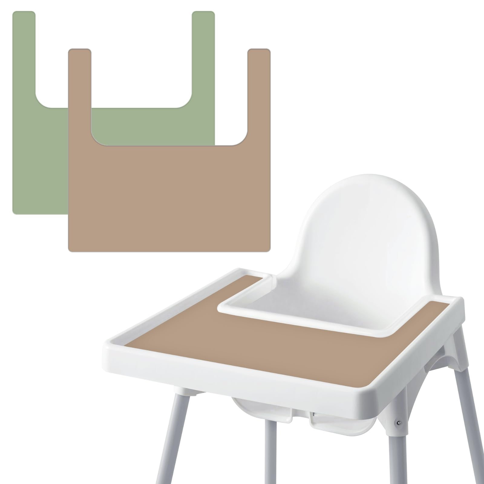 High Chair Placemat For Ikea Antilop Baby High Chair, 2 Packs Stain Resistant Non-Slip Toddler Silicone High Chair Place Mats Ea