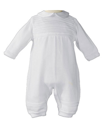 Little Things Mean A Lot Boys Cotton Knit Christening Outfit Christening Baptism Romper 6M White