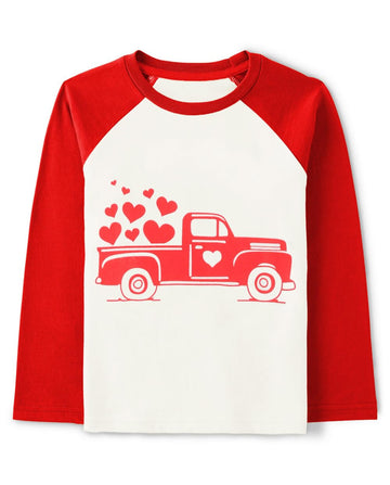 Cm-Kid Boys Girls Valentine'S Day Long Sleeve T-Shirt 2T-7Y Red Heart Truck Pattern