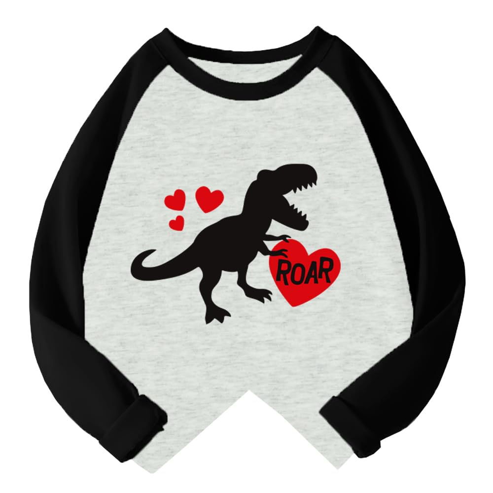 Xfsjgna Valentines Shirts For Girls 6T Boys Valentine'S Day Dinosaur Heart Graphic Kids Tees Raglan Toddler Long Sleeve Tops Bla