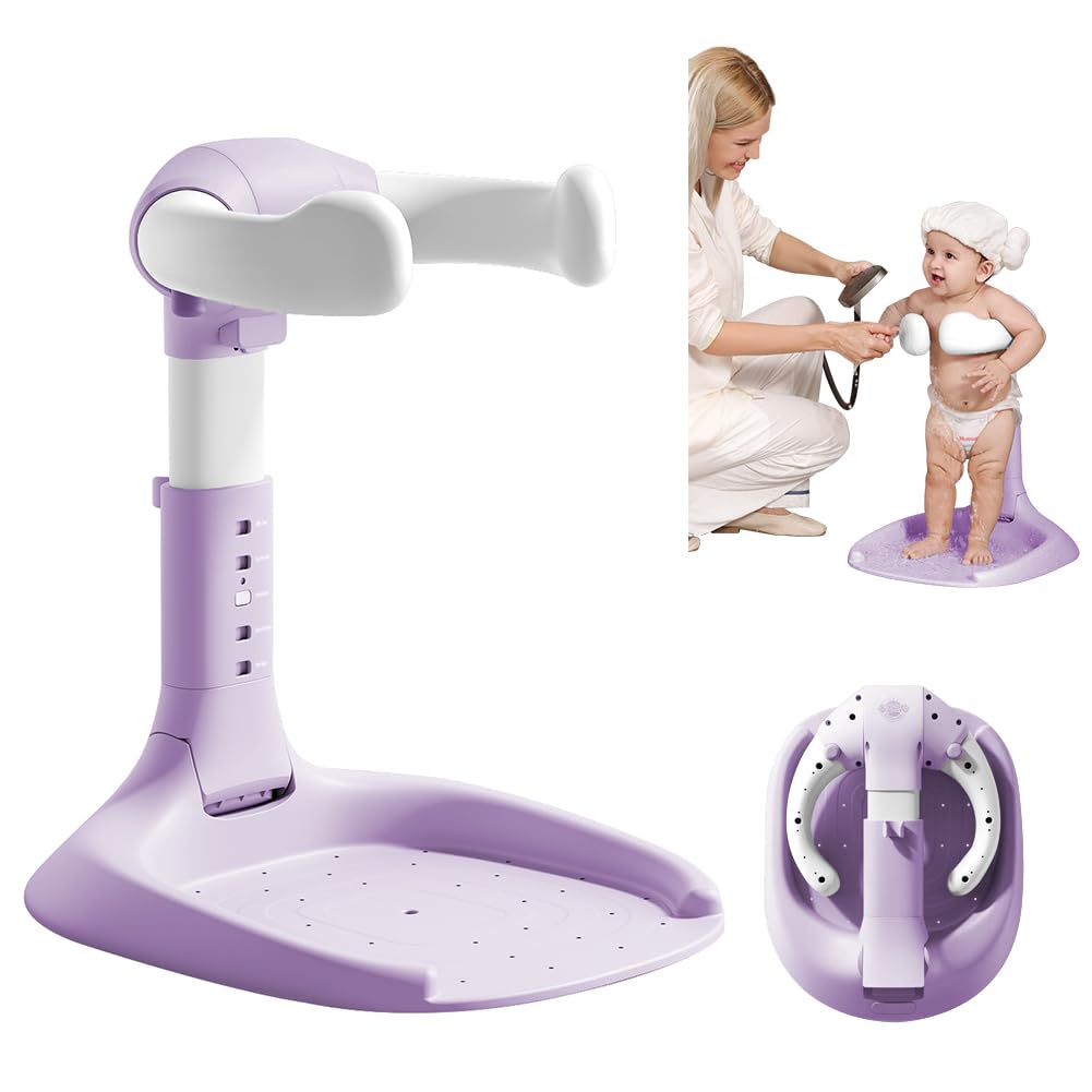 Baby Shower Stand, Baby Bath Support, Shower Standing Support With Adjustable Height And Armrest, Bath Stand With Anti-Skip And