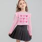 Cm-Kid Valentine 'S Day Girl Long Sleeve Shirts Baby Sweet Heart Sweatshirt Kids Pink Crewneck Pullover Shirt Top 6-7 Years