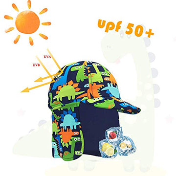 Kids Legionnaires Hat, Upf 50+ Sun Protection Swim Cap Flap Hat For Kids, Quick Drying Boys Sun Hat, Dinosaur, 1-2 Years