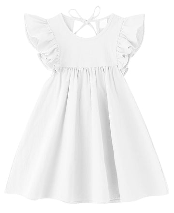 Jnklwpjs Toddler Baby Girl Cotton Linen Ruffle Halter Sleeveless Kids Casual Beach Party Dresses White 90Cm