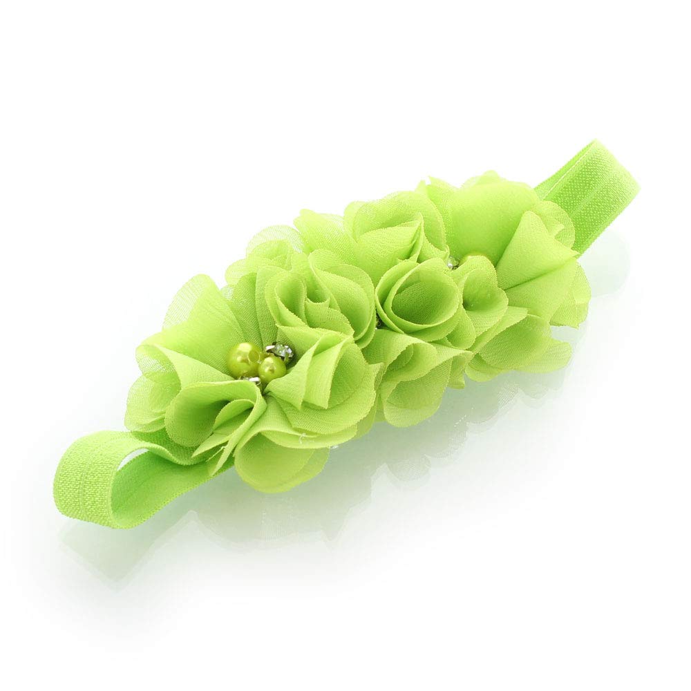 My Lello Baby Flower Headbands Fabric Beaded Trio Stretchy Elastic Pair (Apple Green/Yellow)