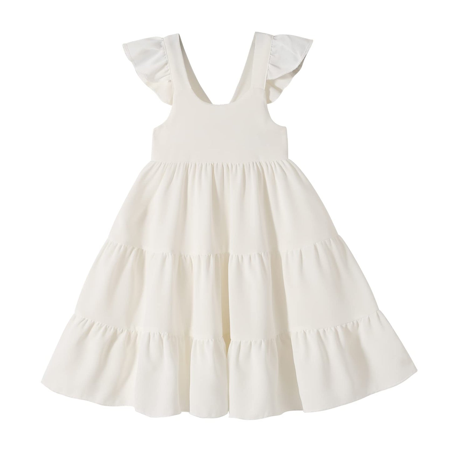 Younger Tree Toddler Girl Outfits Baby Ruffled Sleeveless Princess Dresses Tutu Skirt Summer Sleeveless Smocking Casual Dress(2-