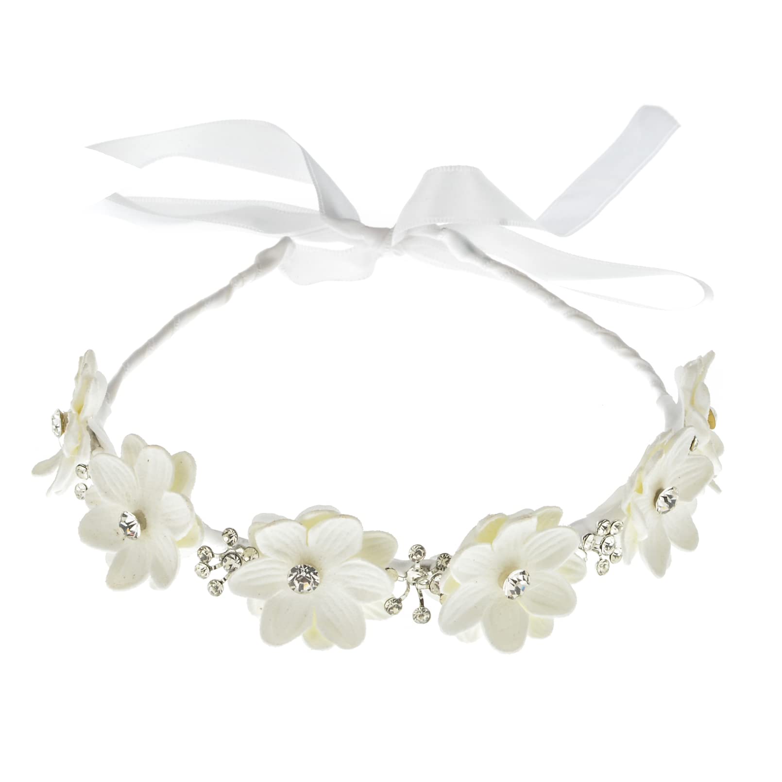 Ddazzling Flower Girl Headpiece Princess Wedding Headband Girls First Communion White Floral Wreath Hair Accessory (White)
