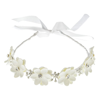 Ddazzling Flower Girl Headpiece Princess Wedding Headband Girls First Communion White Floral Wreath Hair Accessory (White)