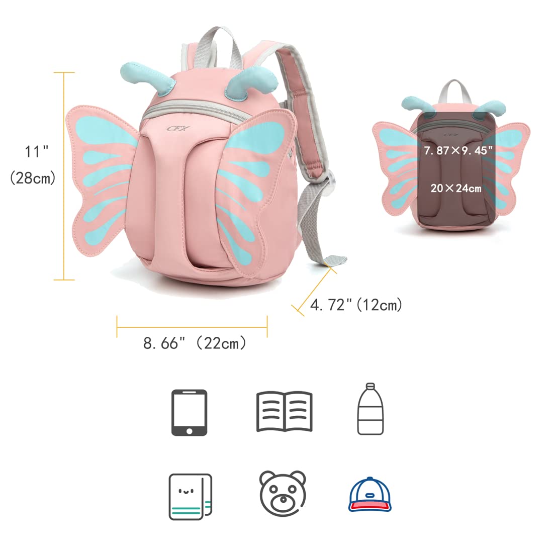 Cfx Toddler Backpack Leash With Safety Handle, Attractive Leash Ages 2-4 (Pink Butterfly)
