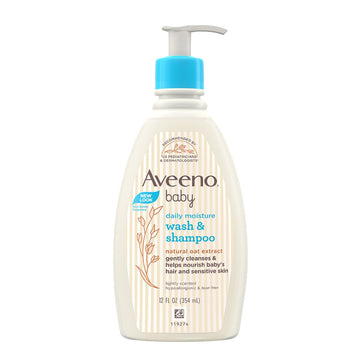 Aveeno Baby Daily Moisture Wash And Shampoo (354Ml) | Cleanses Hair & Body | Oat Kernel Extract & Glycerin | Tear-Free, Soap-Fre