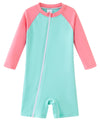 Umelok Infant Swimwear Girls One Piece Full Zip With Long Sleeve Upf 50+ Sun Protection Swimsuit Pink Green,3M