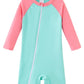Umelok Baby Girls Swimsuit One Piece Full Zip With Long Sleeve Upf 50+ Sun Protection Sunsuit Pink Green,12M