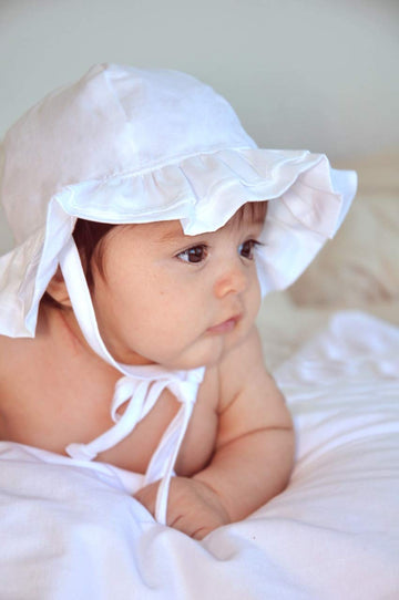 Flap Happy Baby Girls' Upf 50+ Double Ruffle Hats, White, Medium