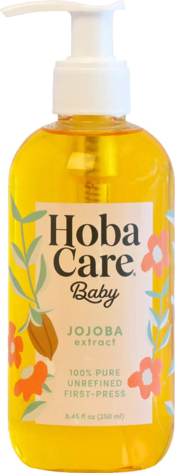 HobaCare Jojoba Baby Oil with Pump Dispenser - 100% Pure Natural Unrefined Unscented Hexane Free Cold Pressed Jojoba Oil for Bab