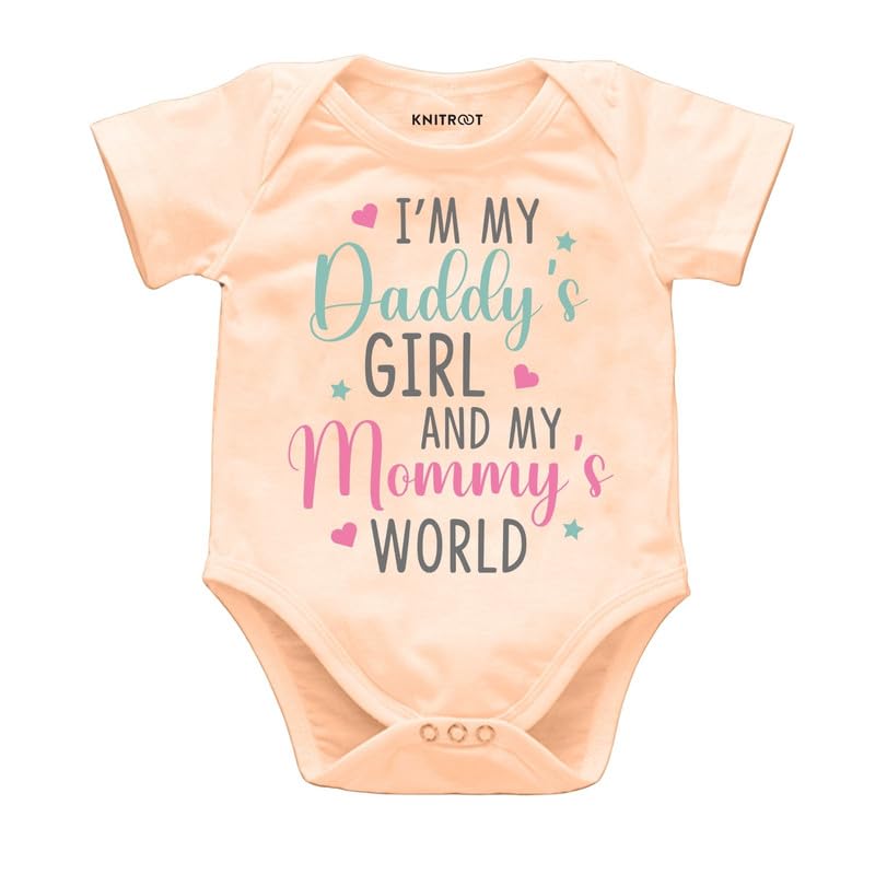 Knitroot Dad Mom Family Special Onesies, Unisex Baby Kids Cotton Lycra Envelope Neck Half Sleeve Peach Romper, Bodysuit, Sleepsu