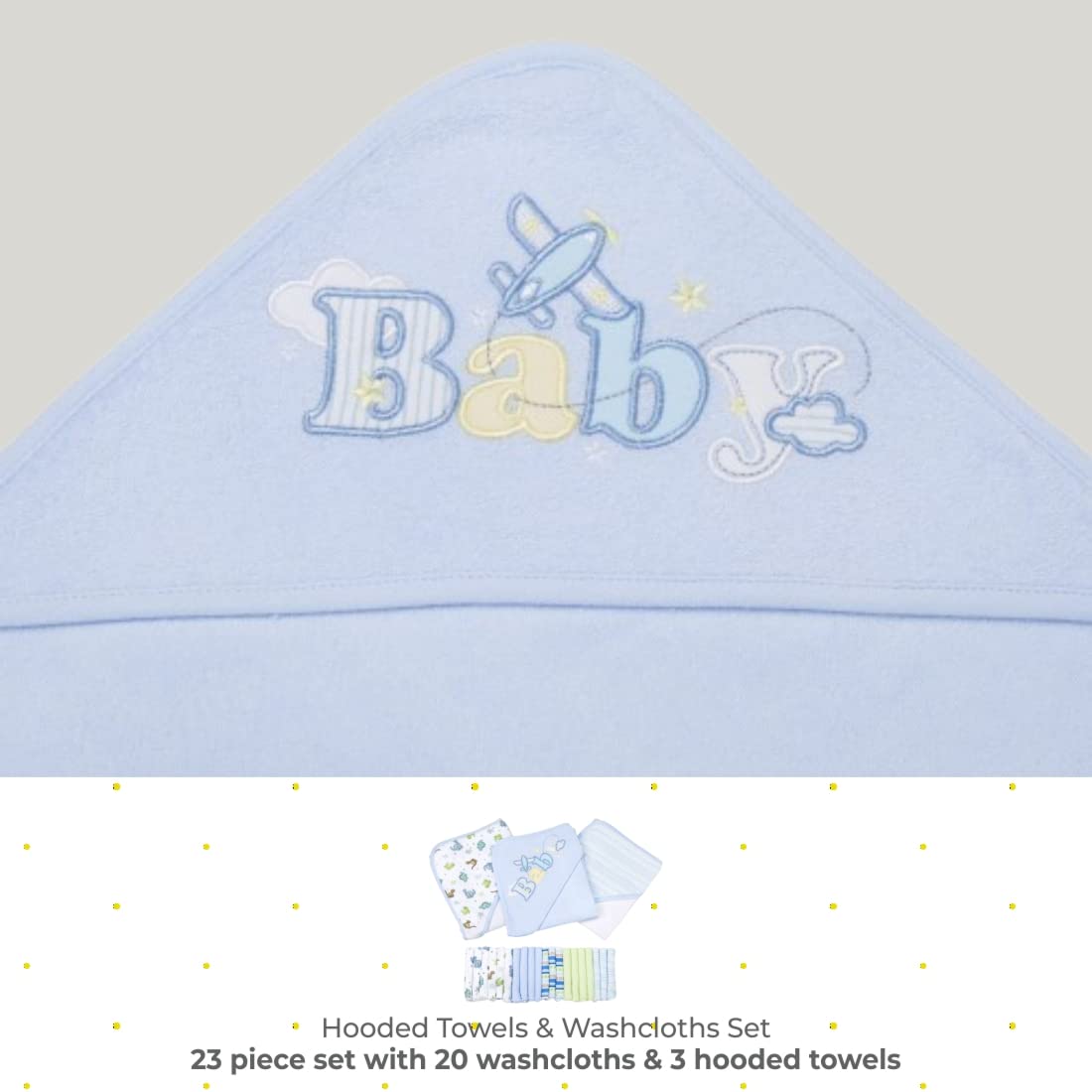 Spasilk Bath Hooded Towels & Washcloths Set For Babies, 23-Piece Gift Set, Blue