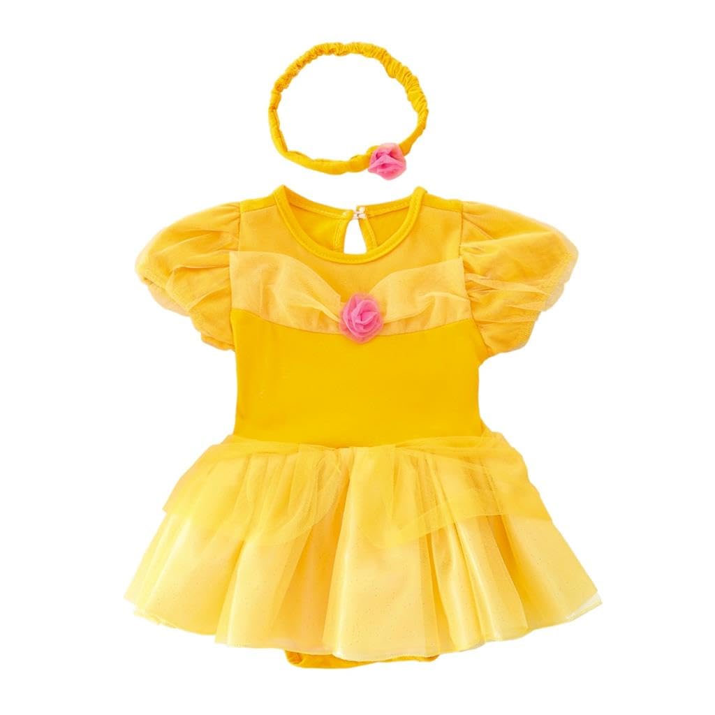 Dressy Daisy Baby Girls Princess Dress Onesie Bodysuit Romper Halloween Costume with Headband Size 3-6 Months Yellow 268